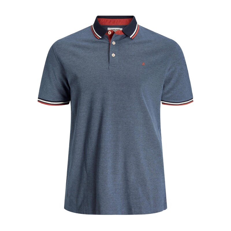Jack & Jones Plus Tričko JJEPAULOS modrý melír / červená