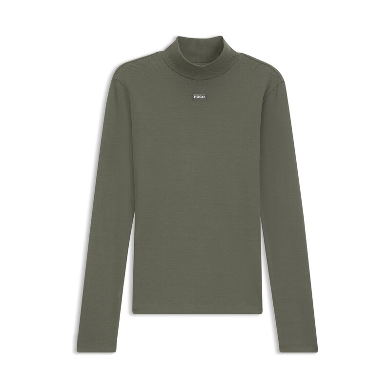 HUGO High-neck stretch-cotton top with logo badge
