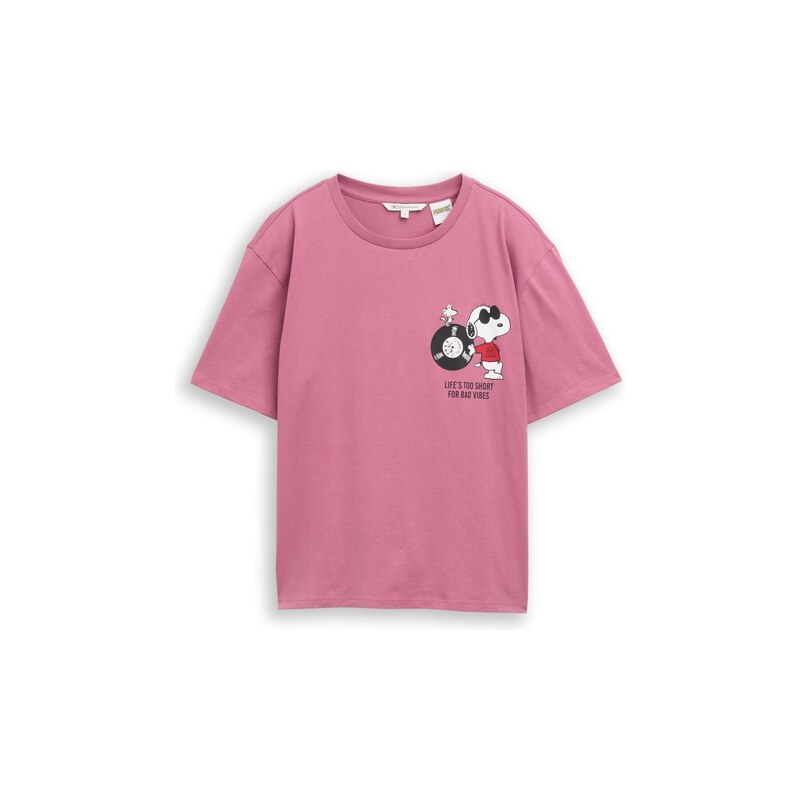 TOM TAILOR DENIM Tričko Peanuts pink / černá / bílá
