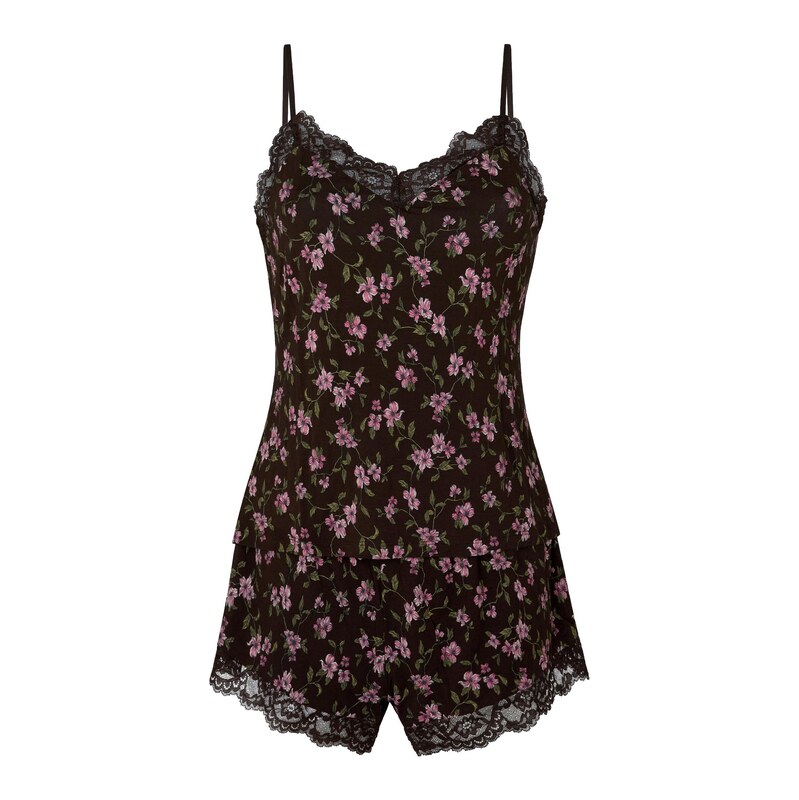Hunkemöller Pyžamo Nana hnědá / olivová / růžová