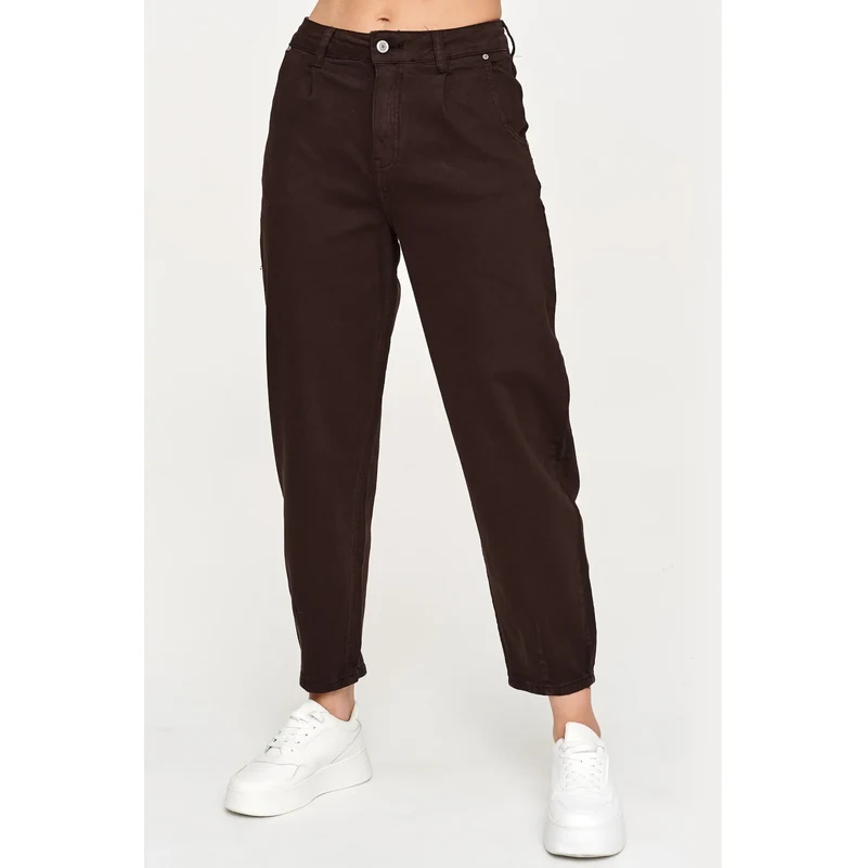 Makadamia dámské mom fit džíny C31 - tm. hnědé