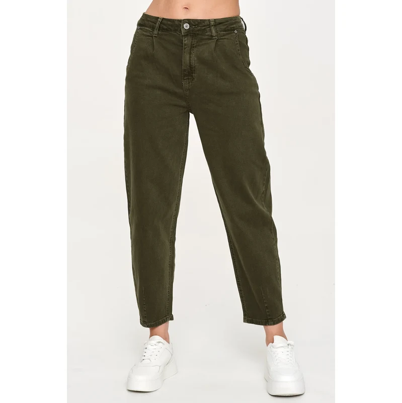Makadamia dámské mom fit džíny C31 - khaki
