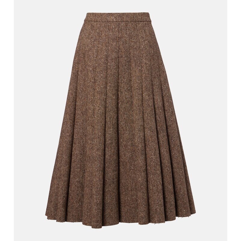 Brunello Cucinelli Pleated wool-blend tweed midi skirt