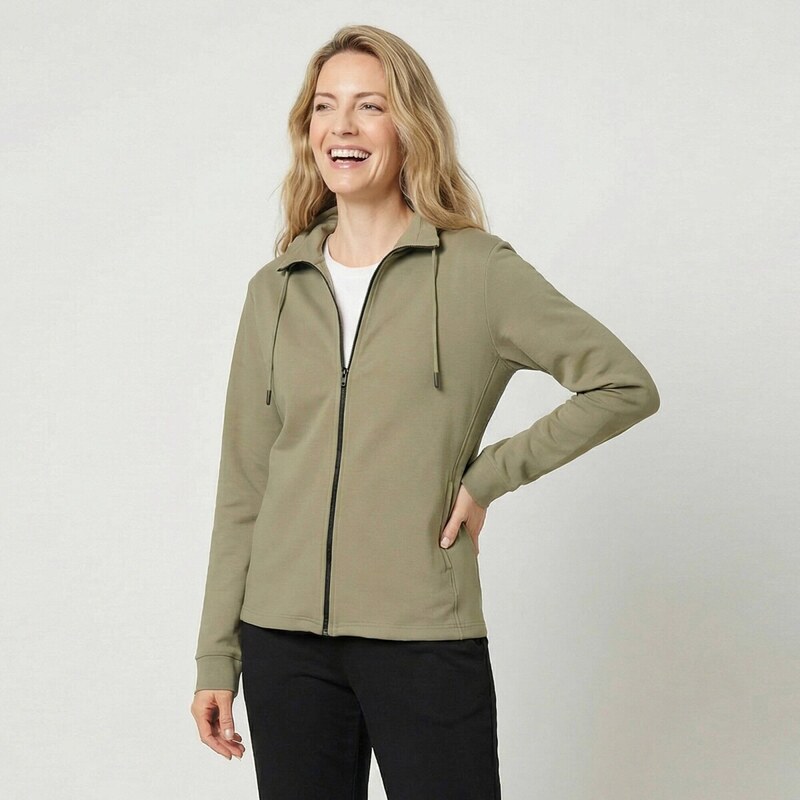 Blancheporte Moltonová mikina na zip, se stojáčkem khaki