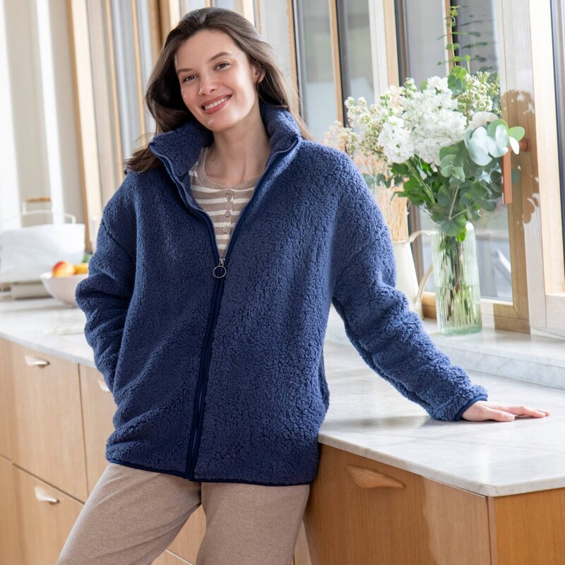 Blancheporte Sherpa mikina na zip modrá