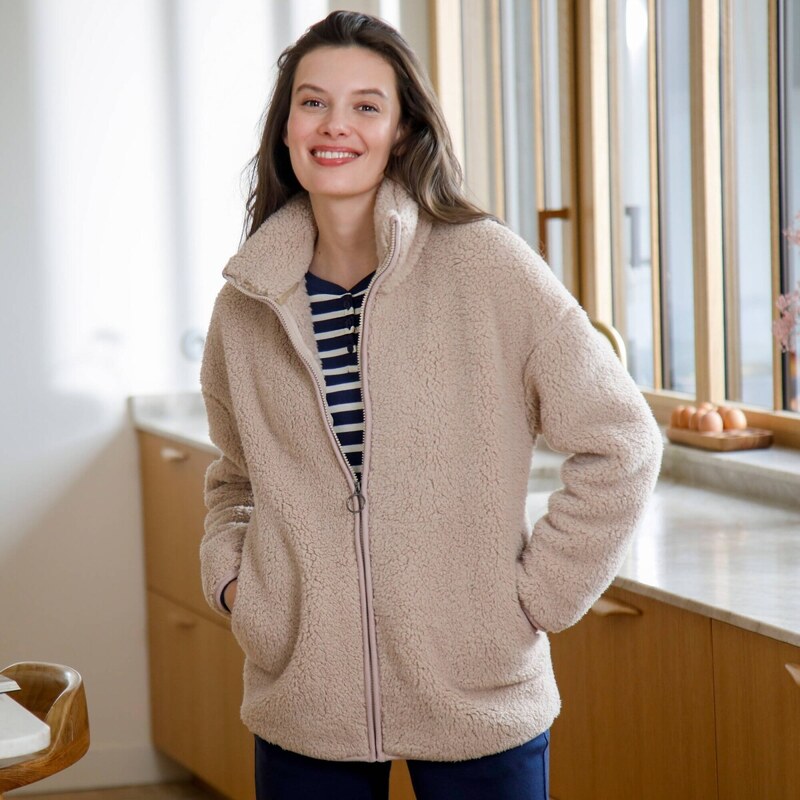 Blancheporte Sherpa mikina na zip hnědošedá
