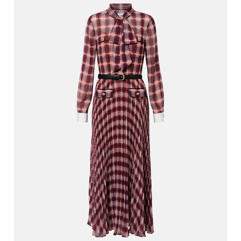 Self-Portrait Belted checked chiffon midi dress