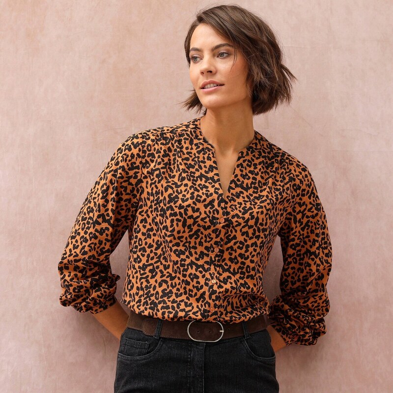 Blancheporte Propínací halenka s mao límečkem, potisk leopard