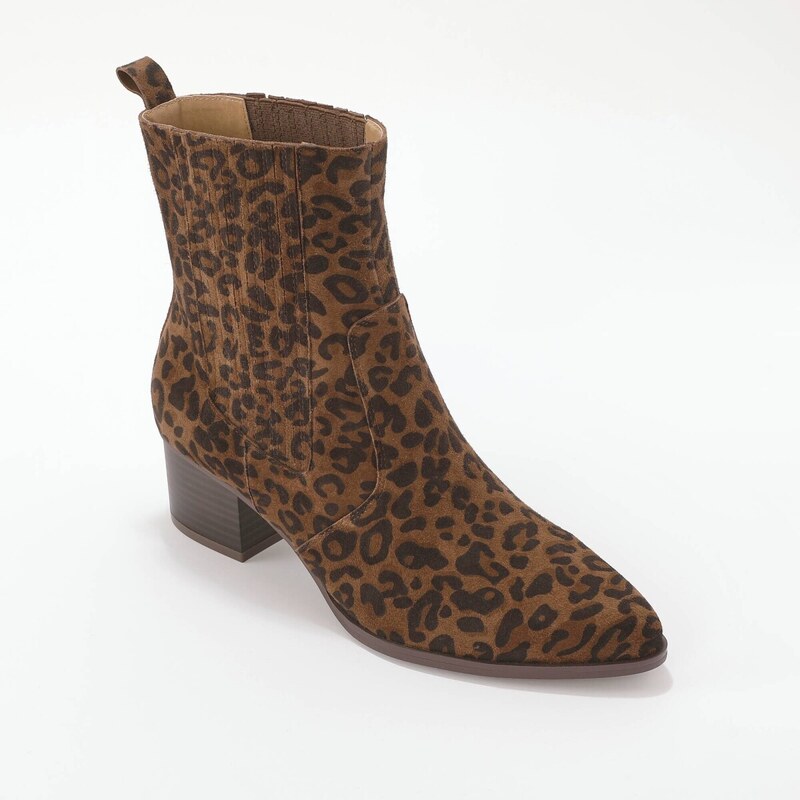 Blancheporte Kožené kotníkové boty s leopardím vzorem, na