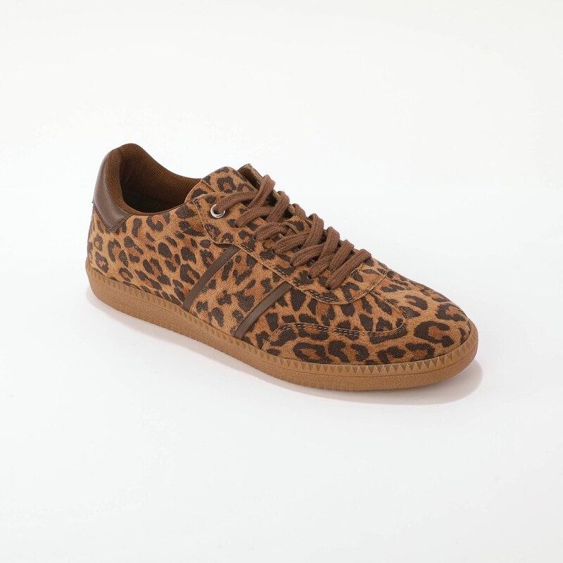 Blancheporte Kožené tenisky s kontrastními proužky a leopardím