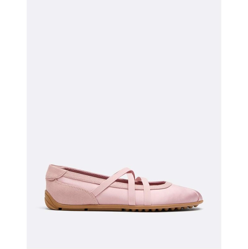 Stradivarius Satin sneaker pumps with crossover straps in pink