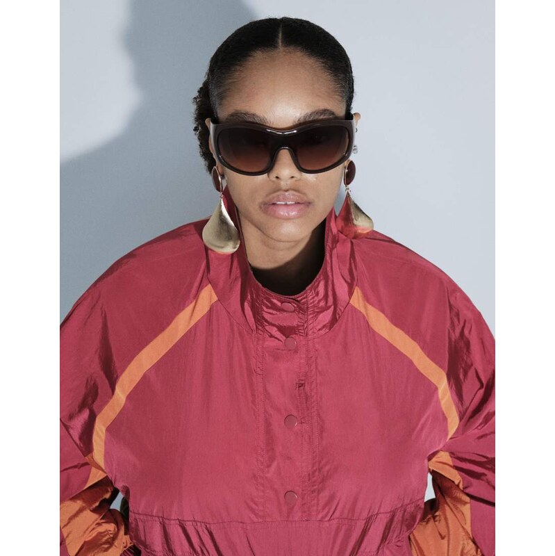 ASOS DESIGN Curve overhead colour block track jacket in red