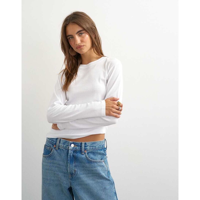 Topshop long sleeve everyday tee in white