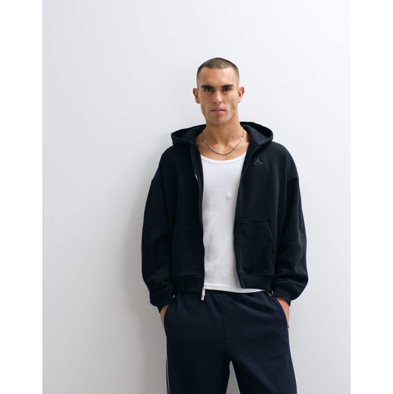 Jordan chest logo oversized heavyweight full zip hoodie in black