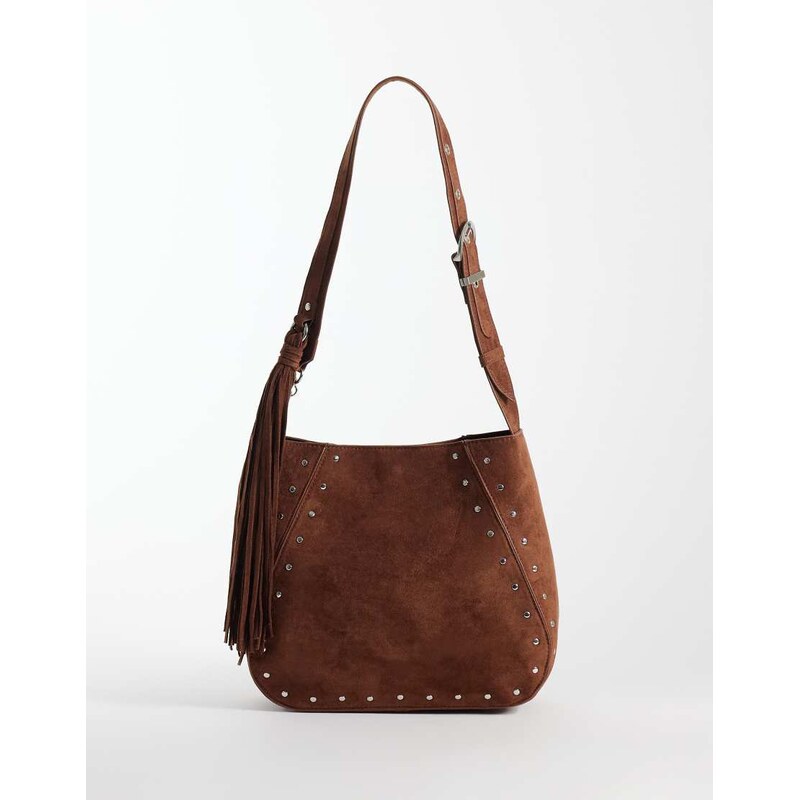 ASOS DESIGN studded tote bag with tassel charm detail in