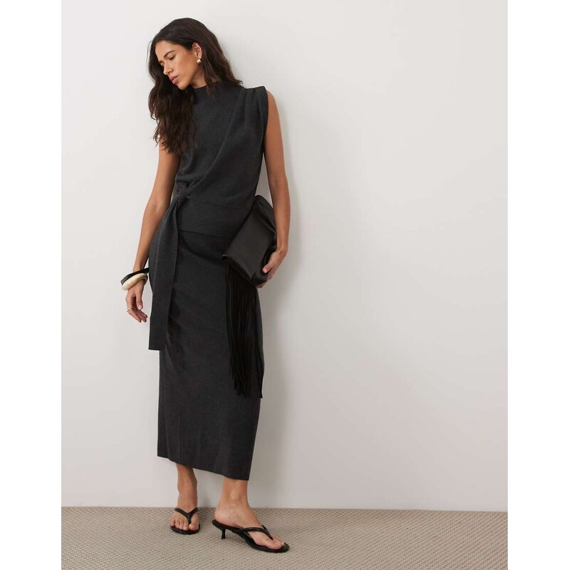 ASOS DESIGN midi knitted skirt co-ord in charcoal-Grey