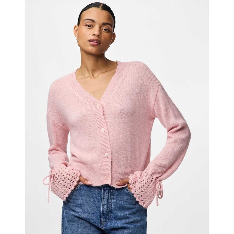 Pieces Knitted cardigan in pink tulle