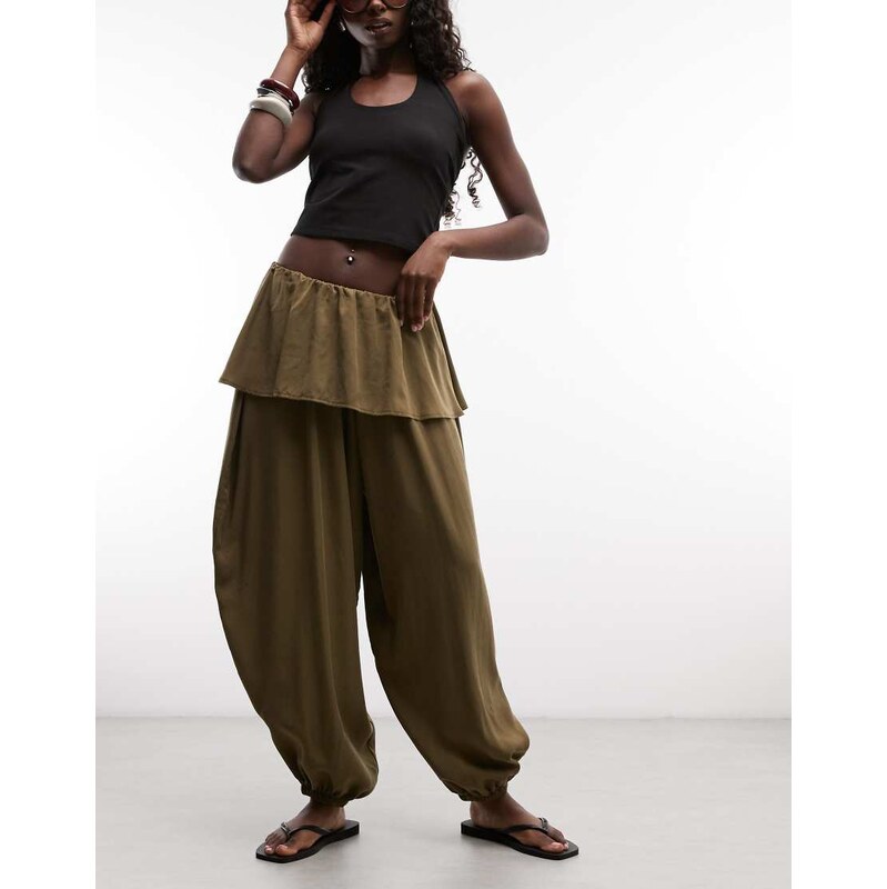 ASOS DESIGN balloon trousers with skirt overlay detail in dark