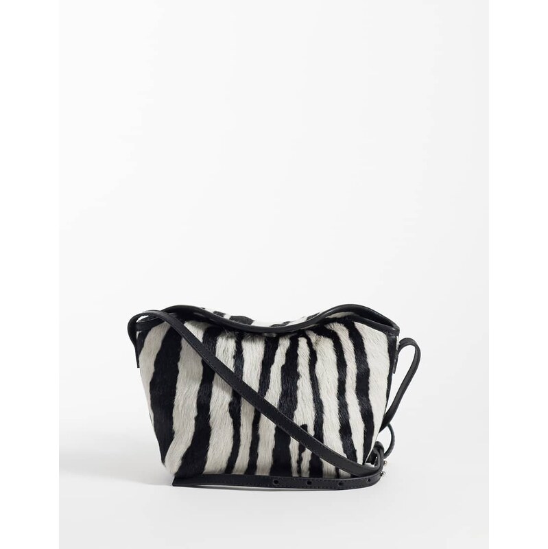 ASOS DESIGN hair on leather mini flap top crossbody bag in zebra