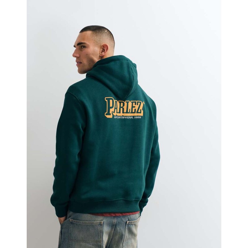 Parlez verkin hoodie with back graphic logo in dark green
