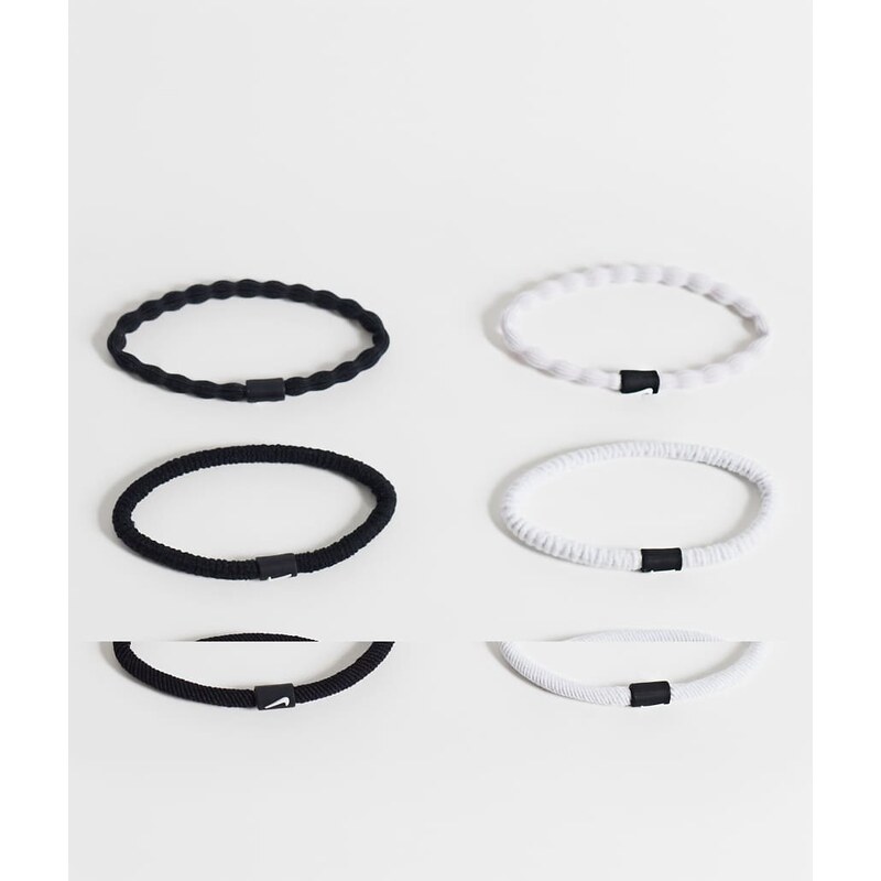 Nike Running Nike Flex Hair Tie 6Pk in black and white