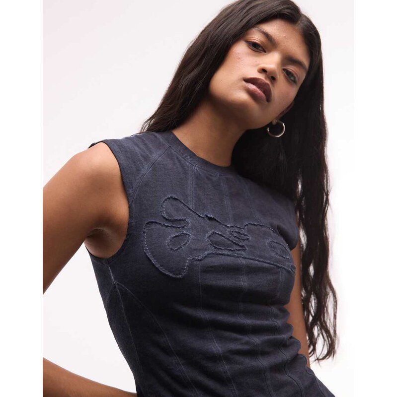 Weekday cutline tank top with applique graphic detail in washed