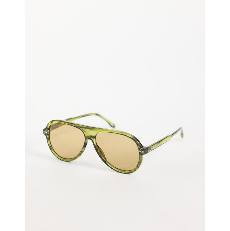 Reclaimed Vintage aviator sunglasses with green lens in olive