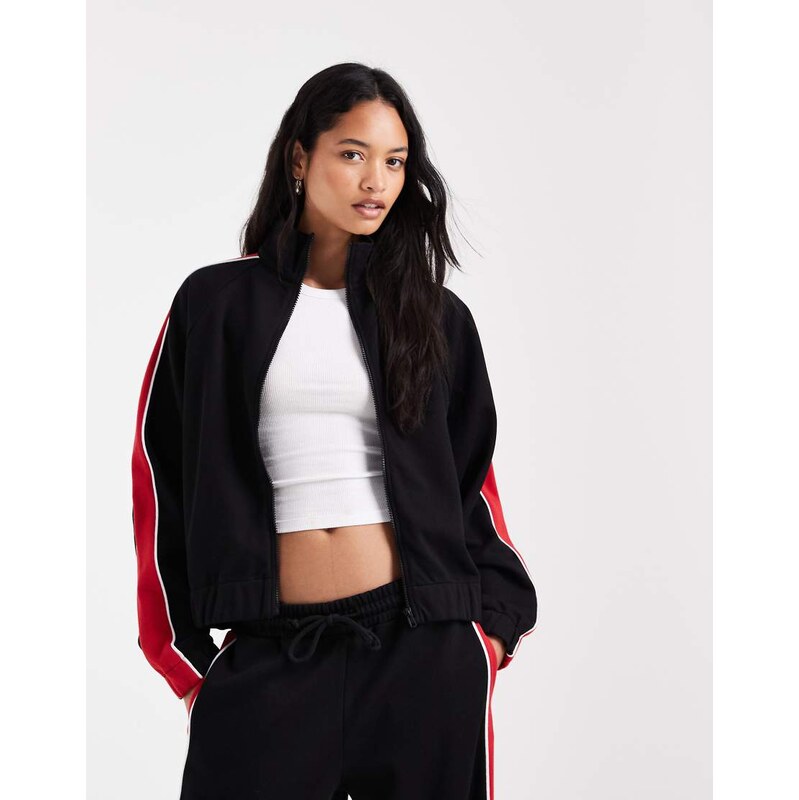 ASOS DESIGN sporty track top in red and black co-ord