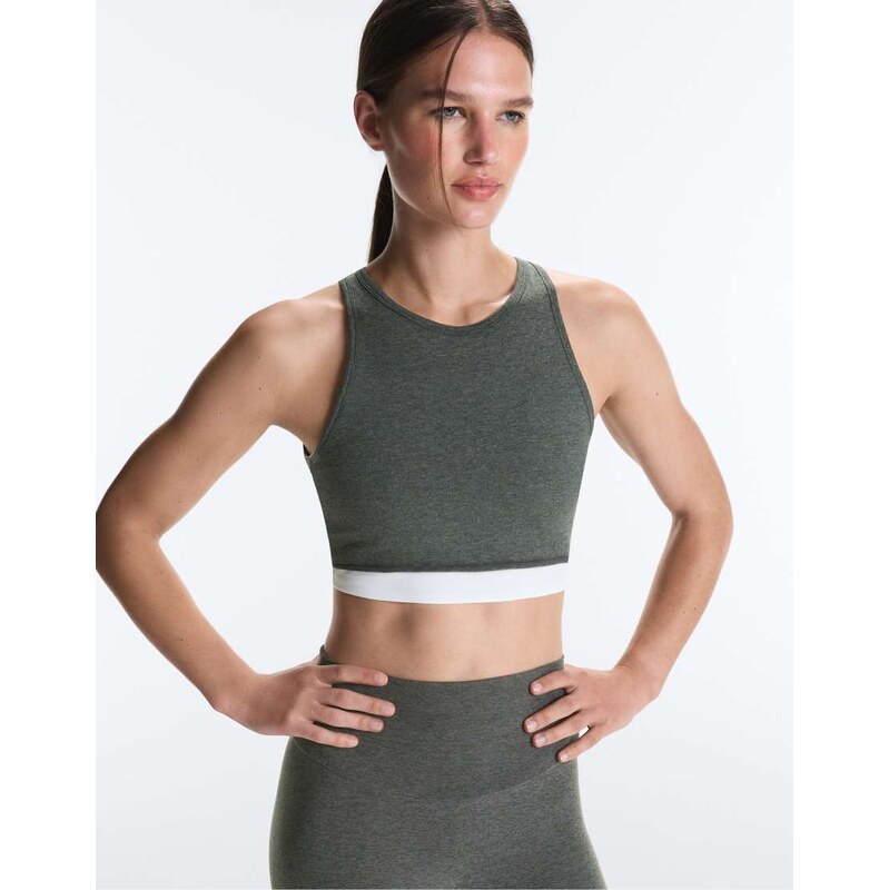 OYSHO Marl overlay halterneck tank top in dark grey