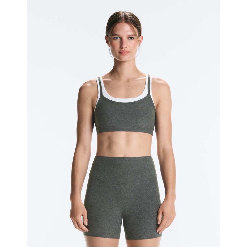 OYSHO Medium-support rib overlay sports bra in dark grey
