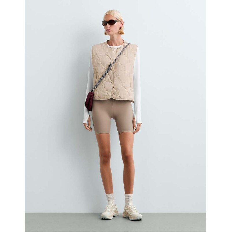 OYSHO Fellex aerogel padded gingham gilet in beige-Neutral