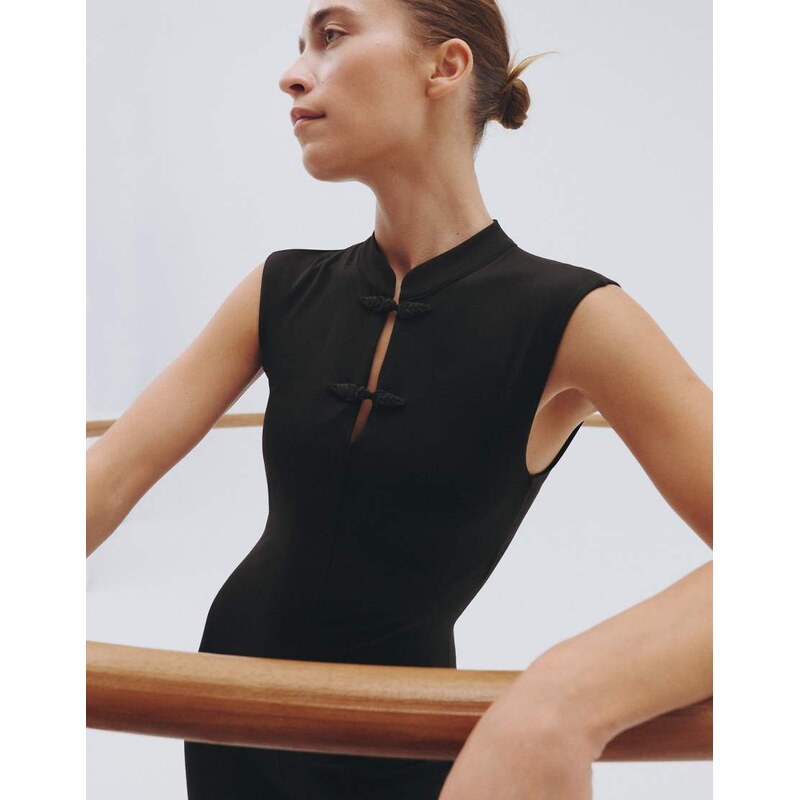 OYSHO Comfortlux long jumpsuit with mandarin collar in black