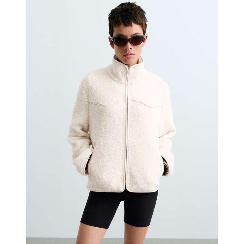 OYSHO Piping faux-shearling jacket in ecru-Neutral