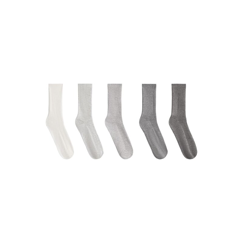 OYSHO 5 pairs of cotton blend classic socks in pale grey melange