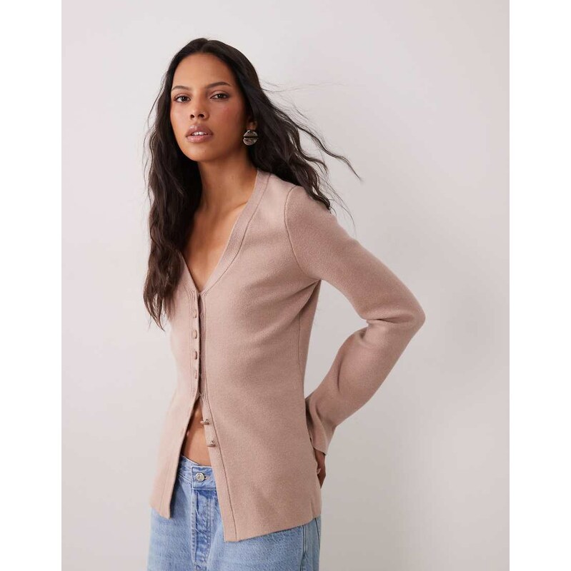 ASOS DESIGN longline nipped waist cardigan in camel-Neutral