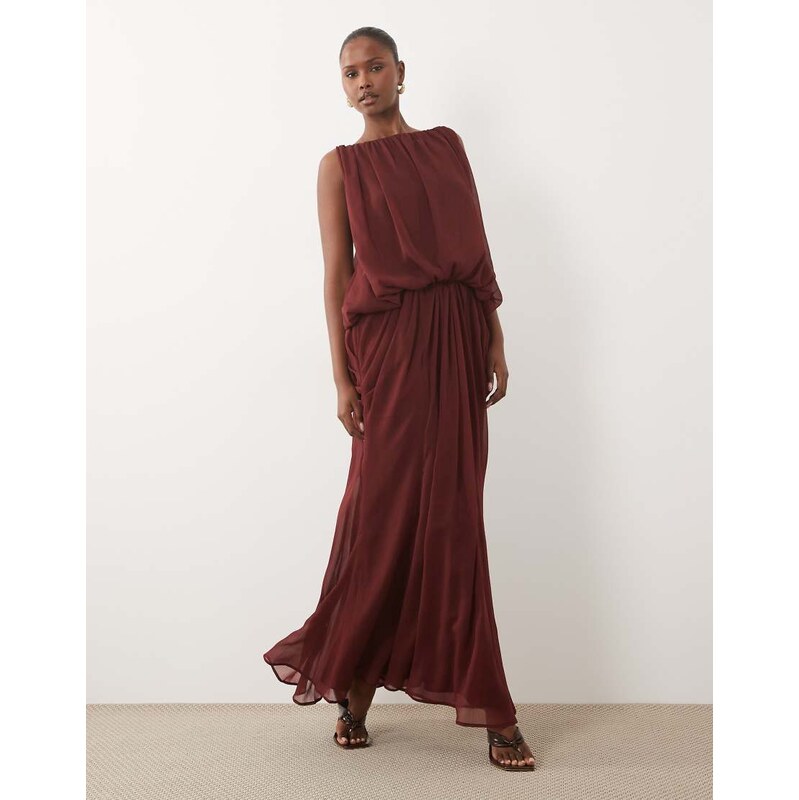 ASOS DESIGN blouson drape maxi dress with low back in hot