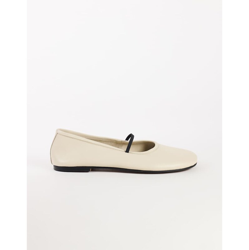 Topshop Bella leather round toe ballet flat in off white-Yellow