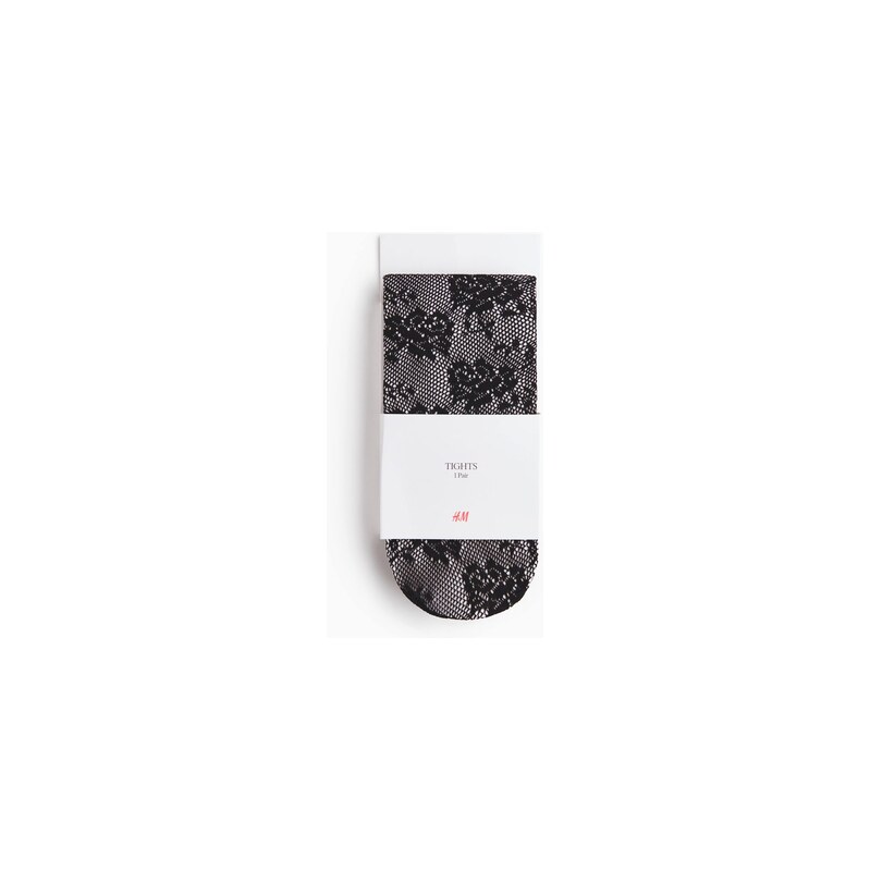 H&M - Krajkové punčocháče - Černá/Květy