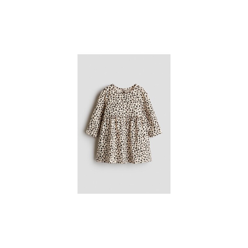 H&M - Bavlněné šatys potiskem - Světle Béžová/Leopardí Potisk