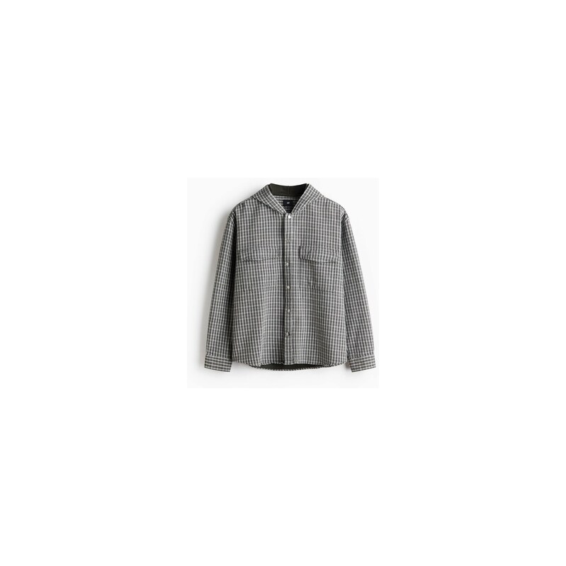H&M - Bavlněná svrchní košiles kapucí - Černá/Kostka