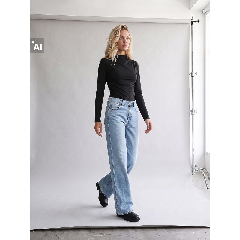 Sinsay - Džínové kalhoty wide straight leg s efektem seprání -