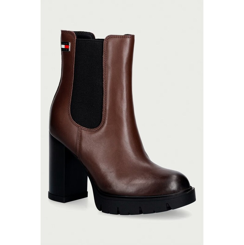 Tommy Jeans kotníkové boty dámské kožené TJW CHELSEA HIGH HEEL