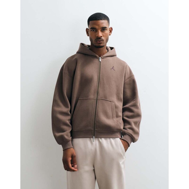 Jordan chest logo oversized heavyweight full zip hoodie in brown