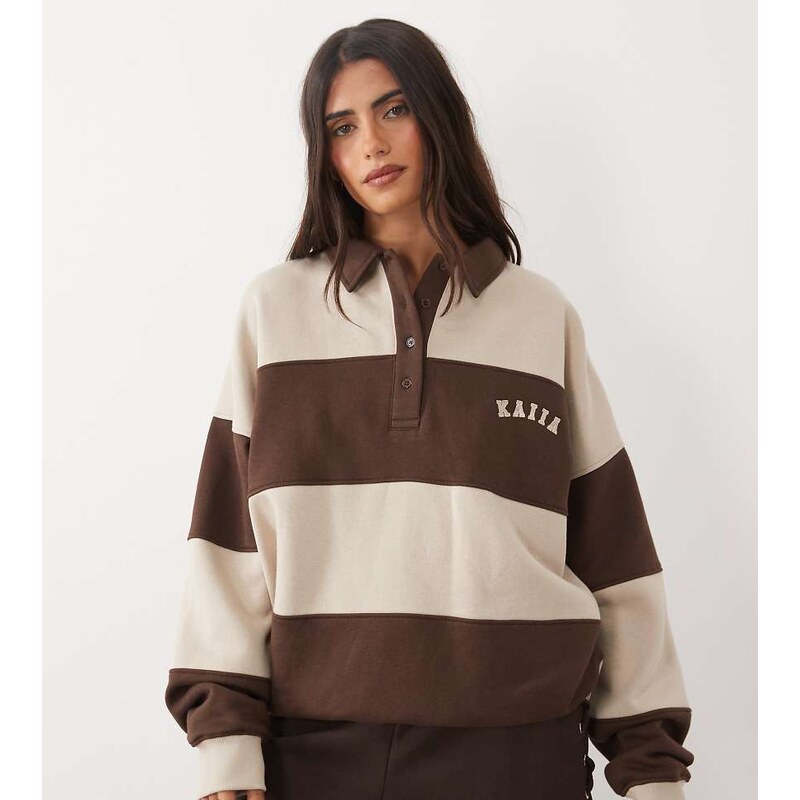 Kaiia oversized long sleeve rugby sweatshirt in chocolate and