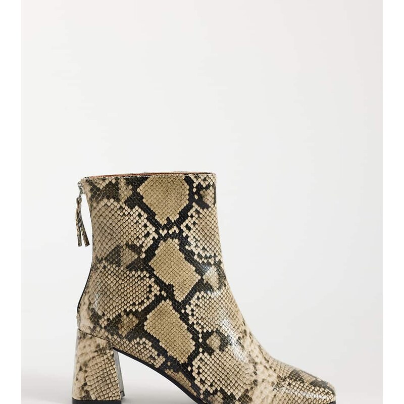 ASOS DESIGN Wide Fit Rafe block heel ankle boots in snake-Multi