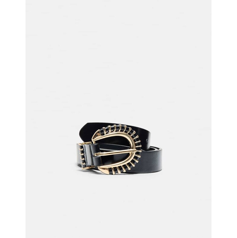 Stradivarius Braided buckle belt in black
