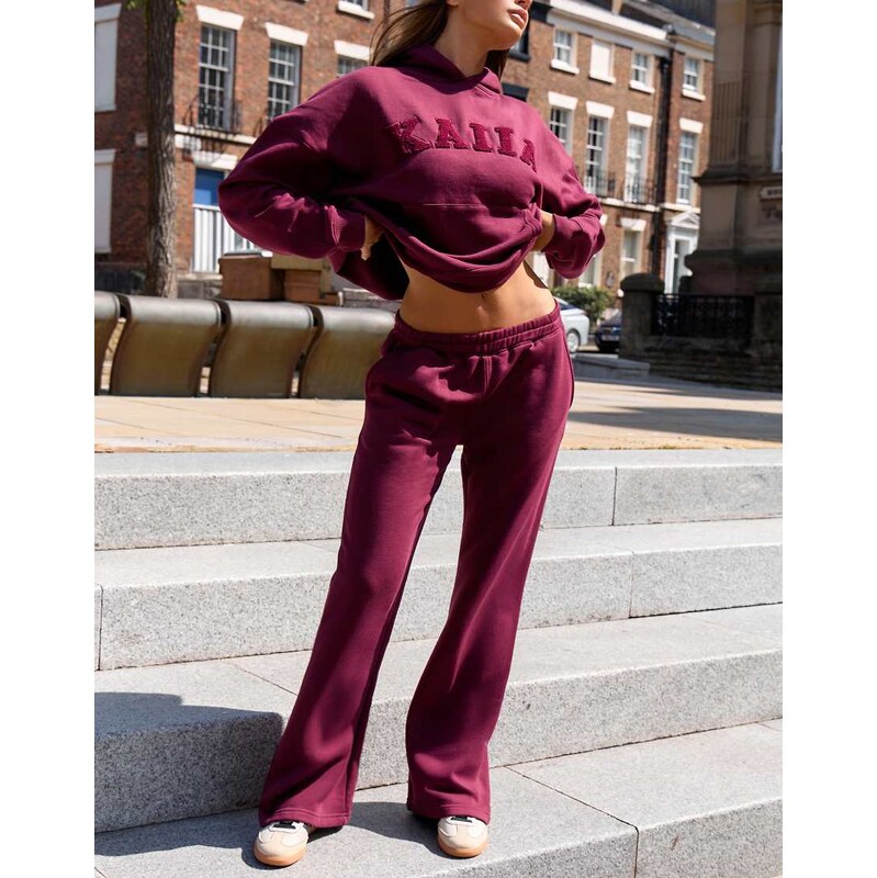 Kaiia cotton rich embroidered logo wide leg joggers co-ord in