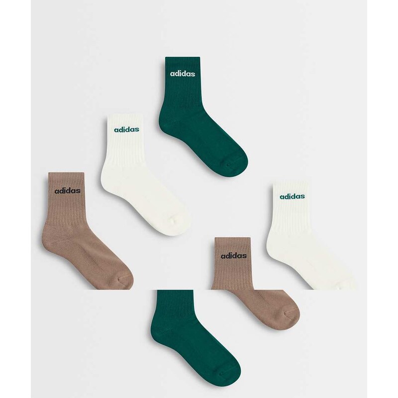adidas Originals 6 pack linear logo crew socks in cream, green