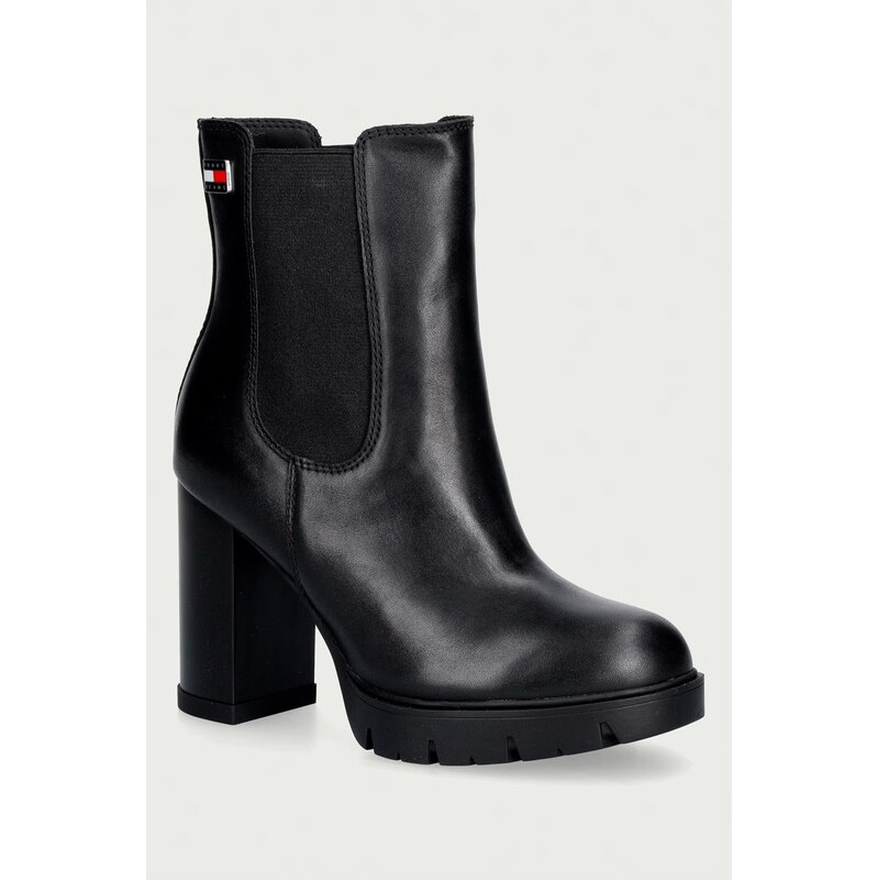 Tommy Jeans kotníkové boty dámské kožené TJW CHELSEA HIGH HEEL