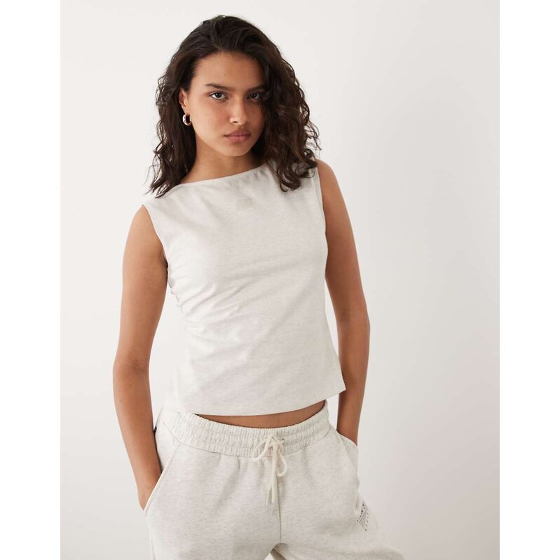New Balance open-back fitted tank top in off-white